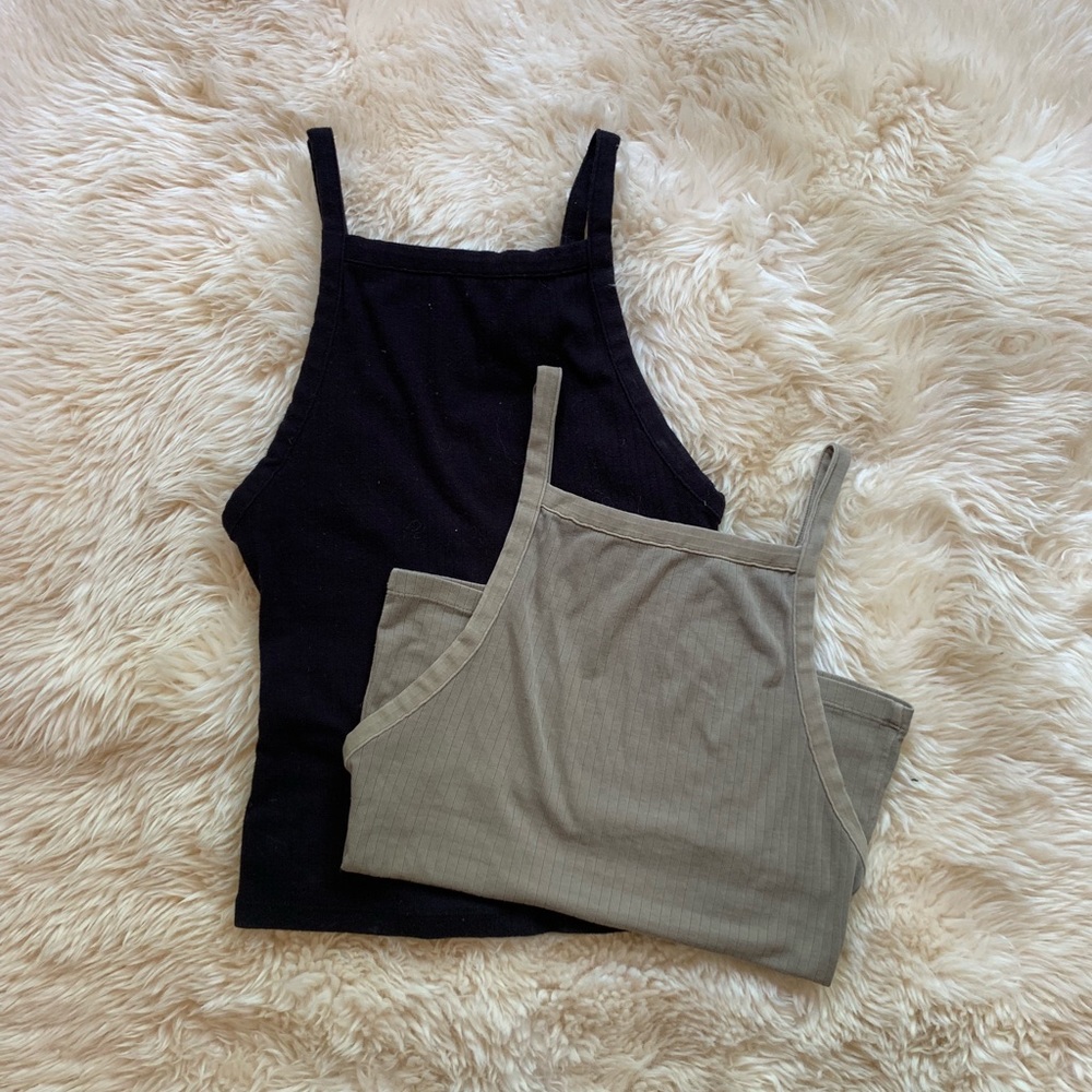 2-Pack Olive Green and Black Free People Tank Tops